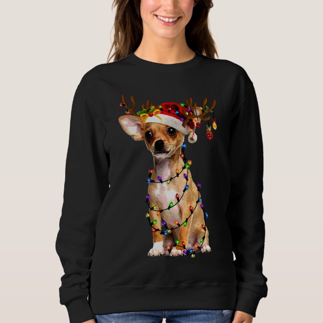 Funny Chihuahua Julren Reindeer Julljus T Shirt (Framsida)