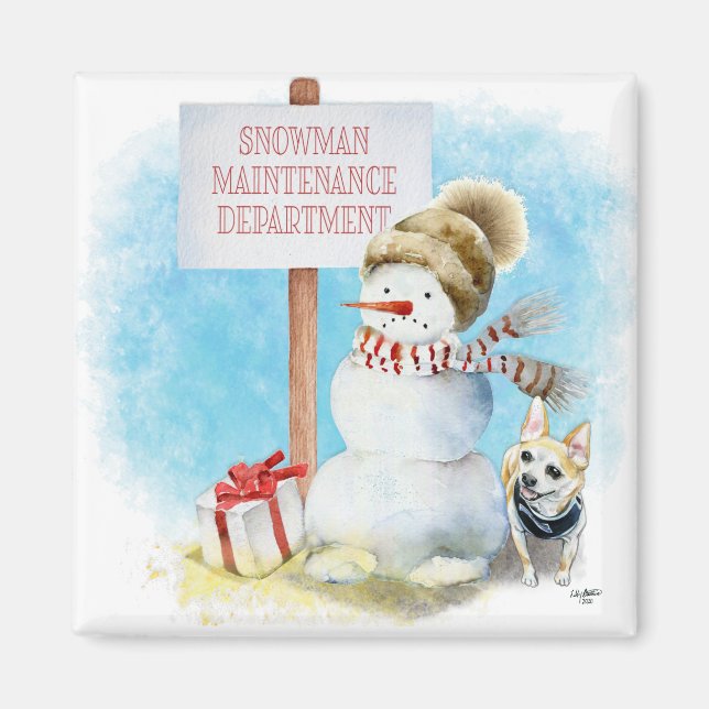 Funny Chihuahua Snögubbe Magnet (Framsidan)