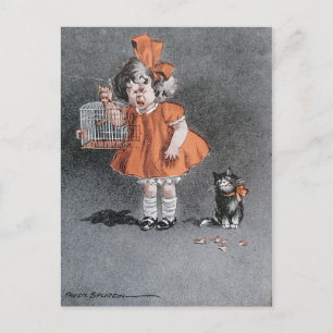 Funny Child och cheeky Cat Vintage antique Vykort