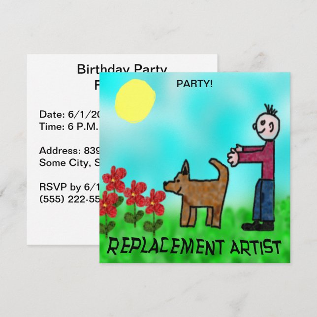 Funny Childlike Replacement Artist Birthday Inbjudningar (Fram/baksida)