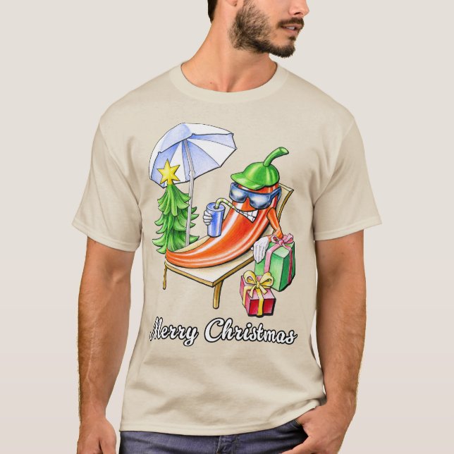 Funny Chili God jul under parasol och Julafton T Shirt (Framsida)