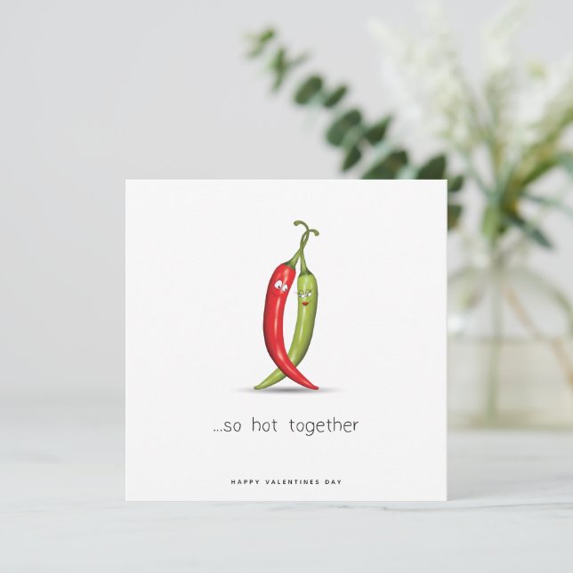 Funny Chili Pepper Couple Valentines day Card Julkort (Stående Fram)