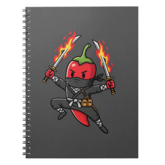 Funny Chili Pepper Fire Ninja Samurai Illustration Anteckningsbok