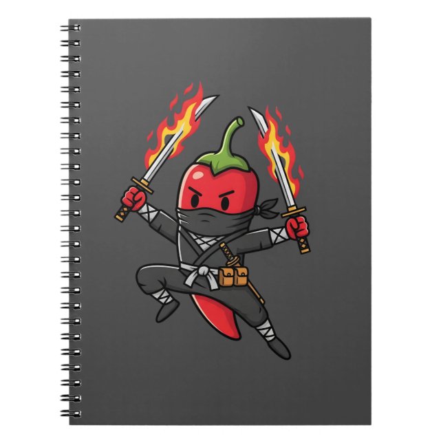 Funny Chili Pepper Fire Ninja Samurai Illustration Anteckningsbok (Framsidan)