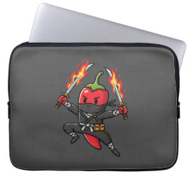 Funny Chili Pepper Fire Ninja Samurai Illustration Laptop Fodral
