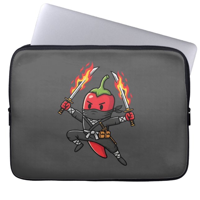Funny Chili Pepper Fire Ninja Samurai Illustration Laptop Fodral (Framsidan)