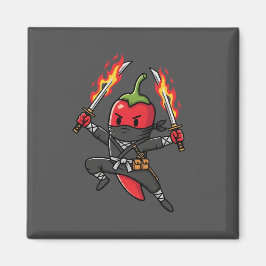 Funny Chili Pepper Fire Ninja Samurai Illustration Magnet