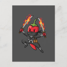 Funny Chili Pepper Fire Ninja Samurai Illustration Vykort