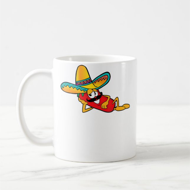 Funny Chili Vibes Pepper With Sombrero Moustache M Kaffemugg (Vänster)