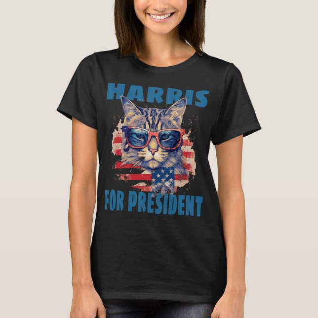 Funny Chilless Cat Dam Voting för Kamala Harris T Shirt (Framsida)
