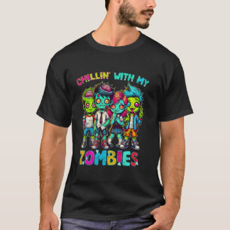 Funny Chillin med min Zombies Zombie Halloween Cos T Shirt