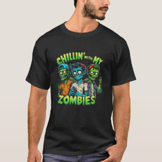 Funny Chillin med min Zombies Zombie Halloween Cos T Shirt