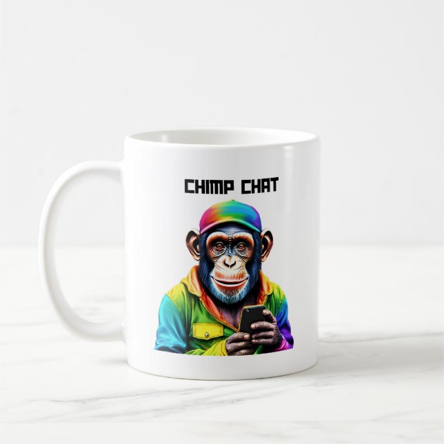 Funny Chimp Chatta-Chimpanzee med Mobil- Kaffemugg (Vänster)