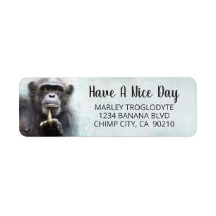 Funny Chimpanzee Mitten Finger Returadress Etikett