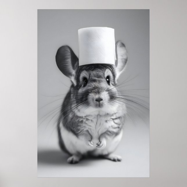 Funny Chinchilla Bathroom Print, Toilet Paper Hat Poster (Framsidan)