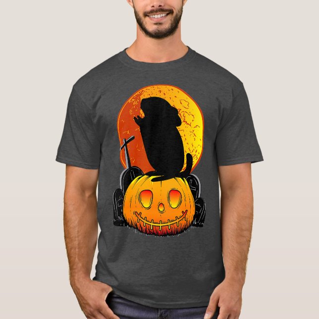 Funny Chinchilla på Pumpkin Howling på Måne Roligt T Shirt (Framsida)