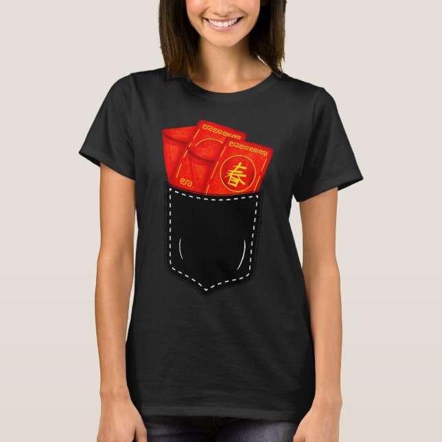 Funny Chinese New Year Fake Cket Red Envelopes Luc T Shirt (Framsida)