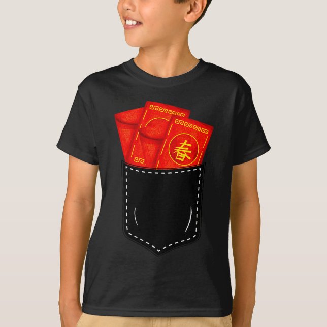 Funny Chinese New Year Fake Cket Red Envelopes Luc T Shirt (Framsida)