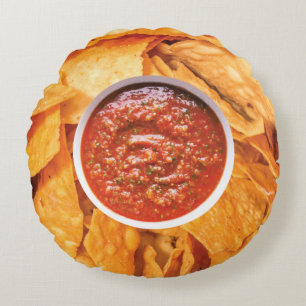 Funny chip och salsa-foto rund kudde