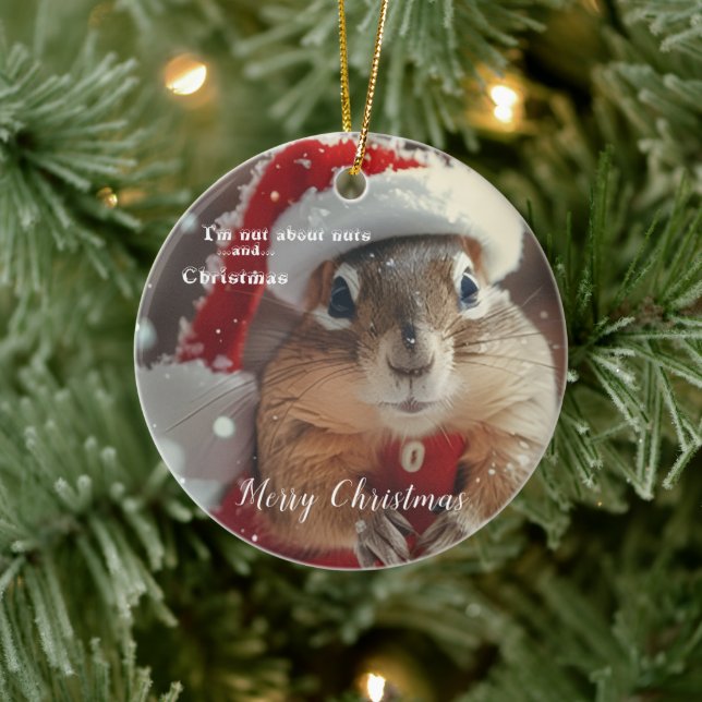 Funny Chipmunk Nut Merry Christmas Photo Julgransprydnad Keramik (Träd)