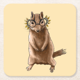 Funny Chipmunk Squirrel Geek Animal Art Underlägg Papper Kvadrat