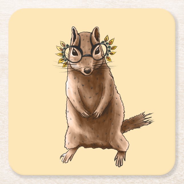 Funny Chipmunk Squirrel Geek Animal Art Underlägg Papper Kvadrat (Framsidan)