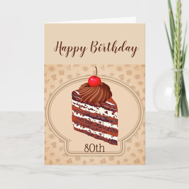 Funny Chocolate Cake 80th Birthday Card Kort (Framsida)