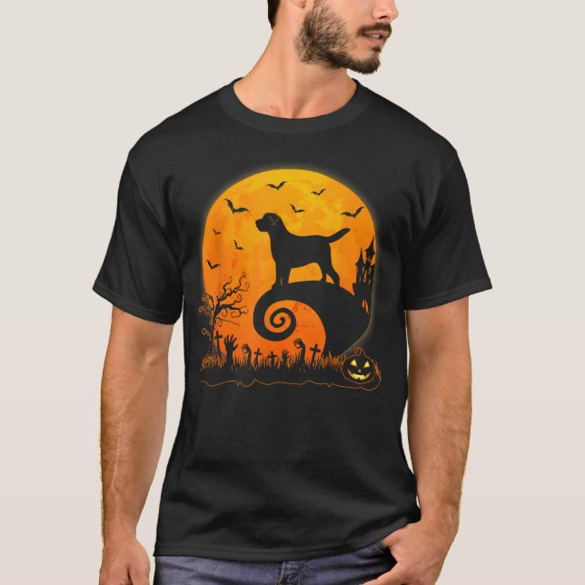 Funny Chocolate Lab Dog Moon Halloween Dog Lover T Shirt (Framsida)