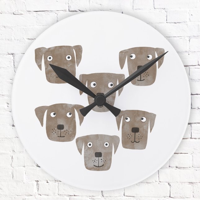 Funny Chocolate Labrador Retriever Hundar Rund Klocka (Fun chocolate labrador retriever dog wall clock)