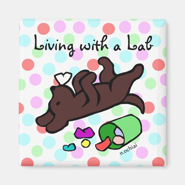 Funny Chocolate Labrador Tecknad Polka Dot Magnet (Framsidan)