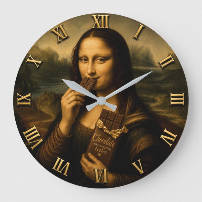 Funny Chocolate Mona Lisa Stor Klocka (Framsida)