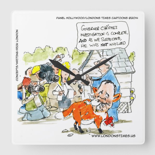Funny Chris Christie Tecknad Wall Clock Fyrkantig Klocka (Framsida)