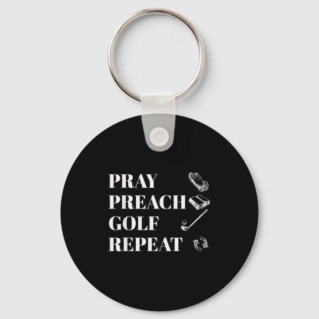 Funny Christian Pray Preach Golf Repeat Pastor Min Nyckelring (Framsida)
