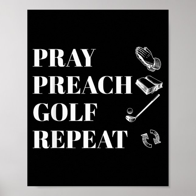 Funny Christian Pray Preach Golf Repeat Pastor Min Poster (Framsidan)
