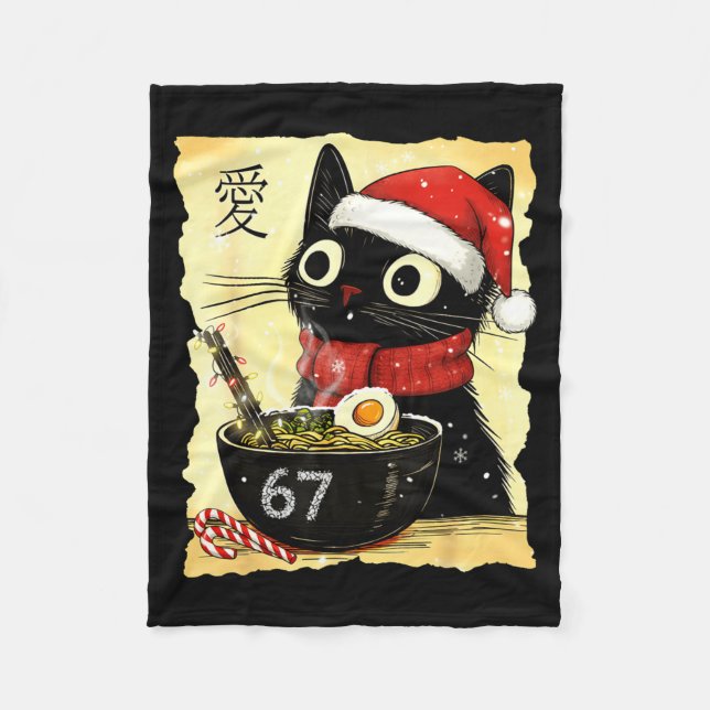 Funny Christmas 67 Six Seven Cat Ramen Japanese Ka Fleecefilt (Framsidan)