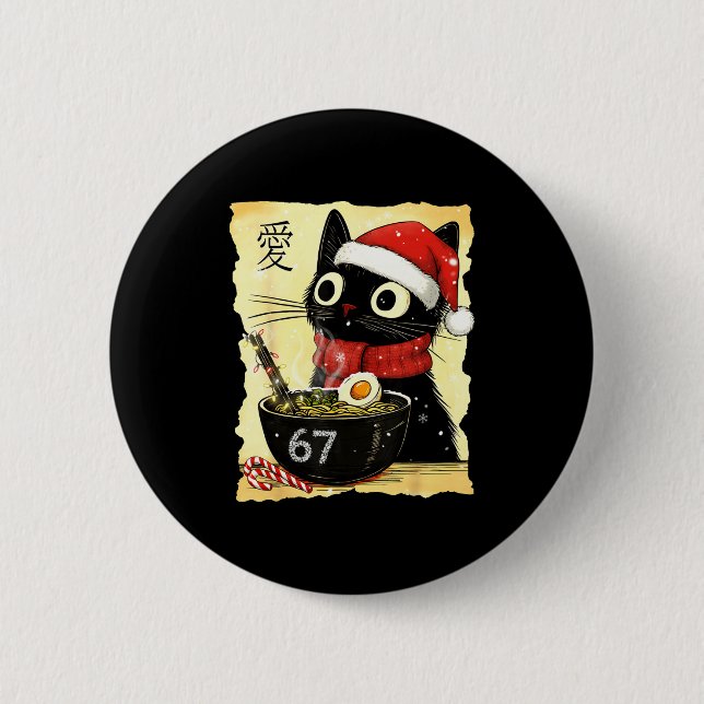 Funny Christmas 67 Six Seven Cat Ramen Japanese Ka Knapp (Framsida)