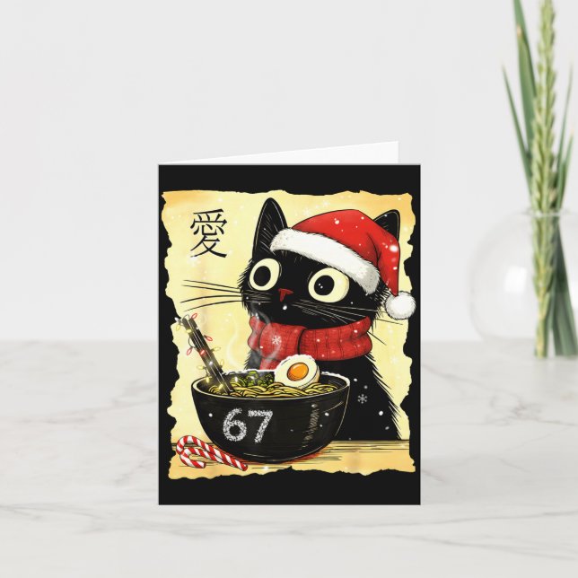 Funny Christmas 67 Six Seven Cat Ramen Japanese Ka Kort (Framsida)