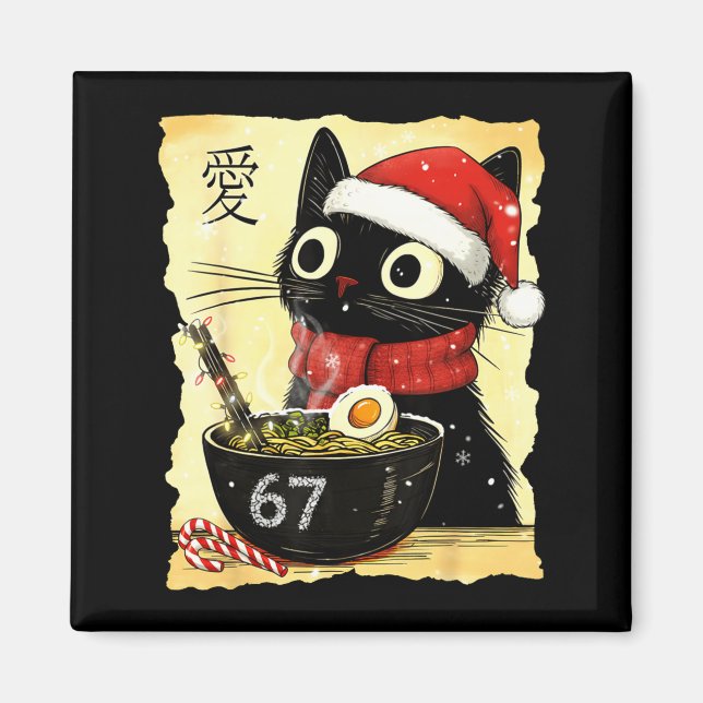 Funny Christmas 67 Six Seven Cat Ramen Japanese Ka Magnet (Framsidan)
