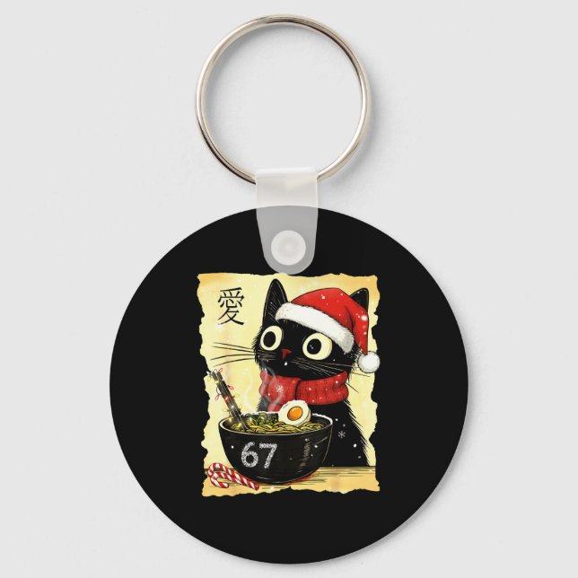 Funny Christmas 67 Six Seven Cat Ramen Japanese Ka Nyckelring (Framsida)