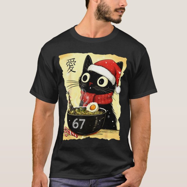 Funny Christmas 67 Six Seven Cat Ramen Japanese Ka T Shirt (Framsida)