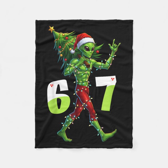 Funny Christmas Alien Six Seven Meme 67 Santa Hat  Fleecefilt (Framsidan)