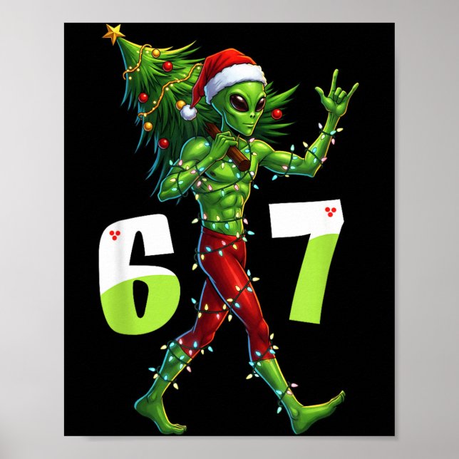 Funny Christmas Alien Six Seven Meme 67 Santa Hat  Poster (Framsidan)