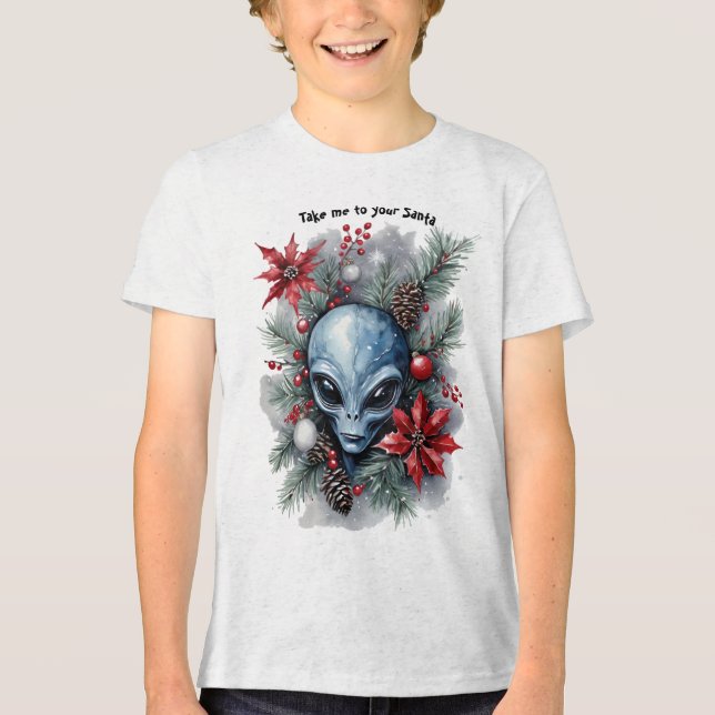 Funny Christmas Alien "Take me to your Santa" T Shirt (Framsida)