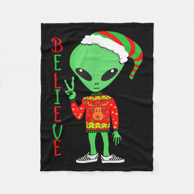 Funny Christmas Alien Ugly Sweater I Believe Santa Fleecefilt (Framsidan)
