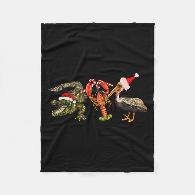 Funny Christmas Alligator Pelican Crawfish Holiday Fleecefilt (Framsidan)