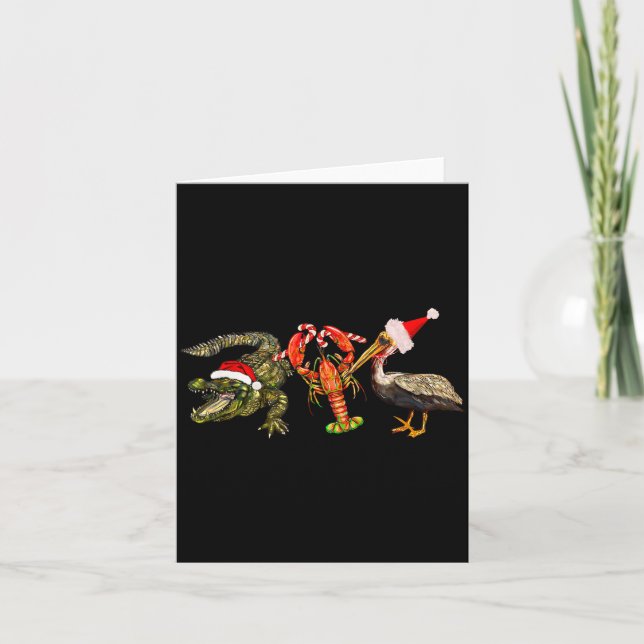 Funny Christmas Alligator Pelican Crawfish Holiday Kort (Framsida)