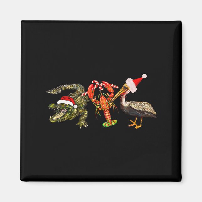 Funny Christmas Alligator Pelican Crawfish Holiday Magnet (Framsidan)