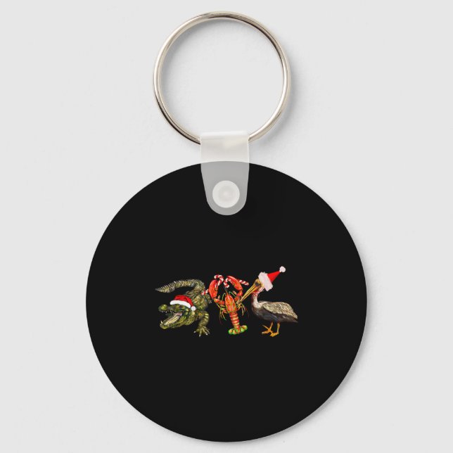 Funny Christmas Alligator Pelican Crawfish Holiday Nyckelring (Framsida)