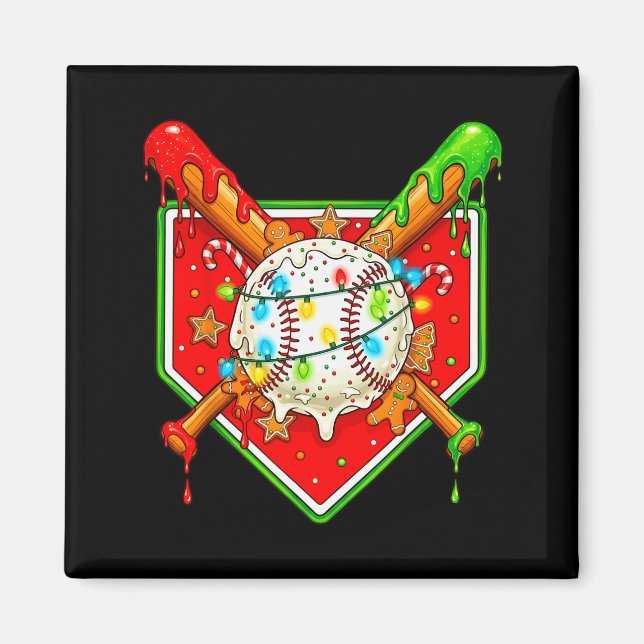 Funny Christmas Baseball Ice Cream Drip Men Women  Magnet (Framsidan)