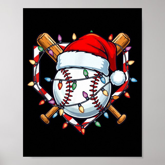 Funny Christmas Baseball Santa Hat For Baseball Pl Poster (Framsidan)